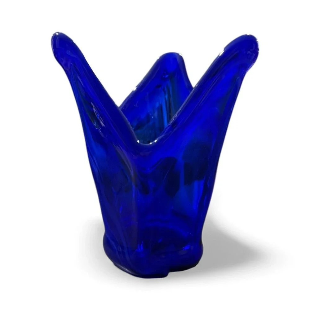 Vibrant Cobalt Blue Swirl Art Glass Vase Sculptural Modern Decor